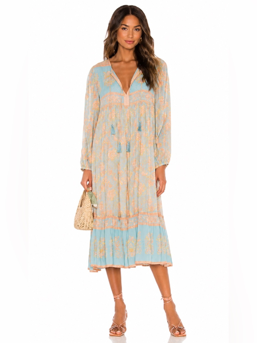 Spell Juniper Midi Dress Eggshell Blue Floral Boho Prairie Cottagecore Size S